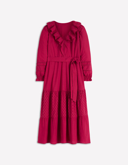 Ruffle Front Cotton Dress-Persian Red