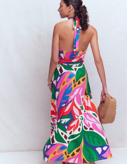 Sydney Twist Neck Jersey Dress-Multi, Leafy Cascade