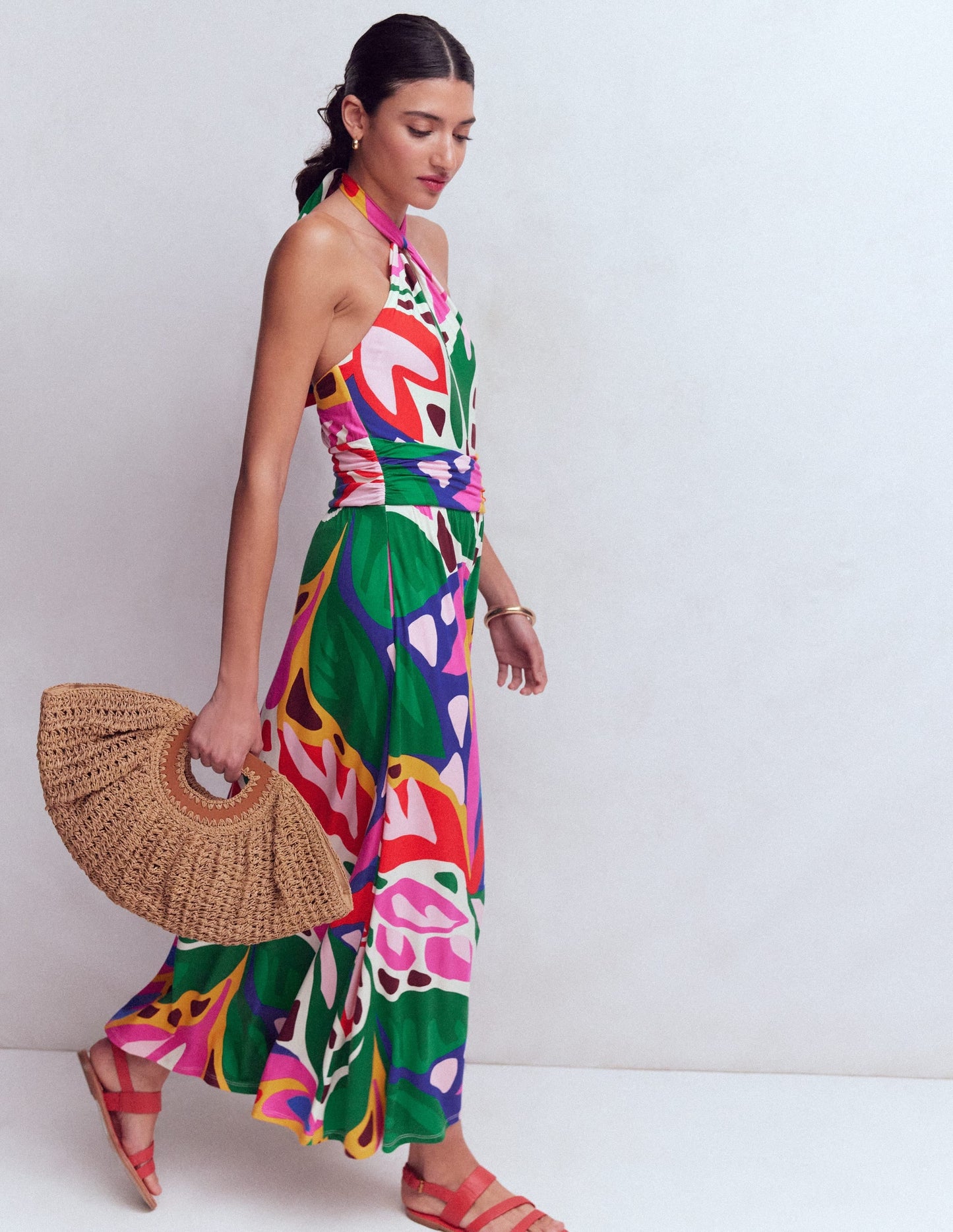 Sydney Twist Neck Jersey Dress-Multi, Leafy Cascade