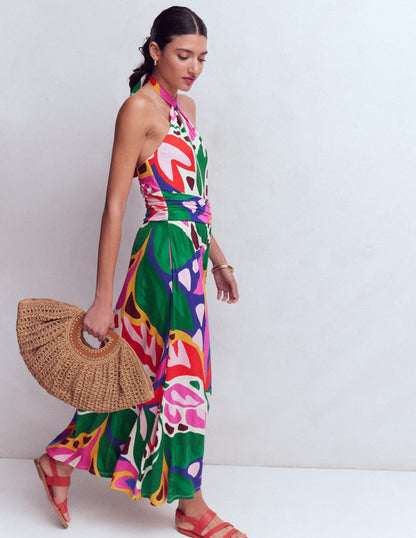 Sydney Twist Neck Jersey Dress-Multi, Leafy Cascade
