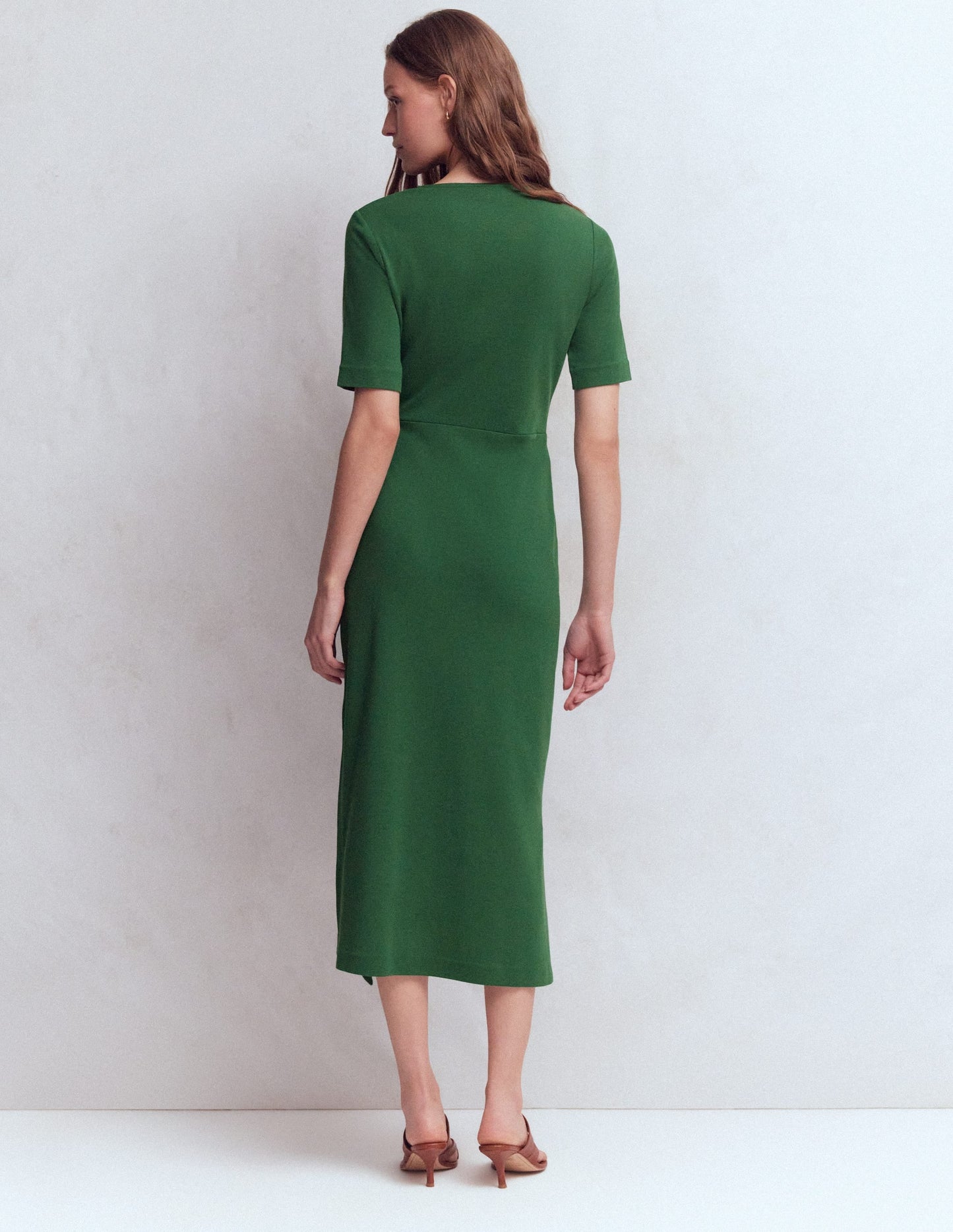 Zinnia Tie Jersey Midi Dress-Hunter Green