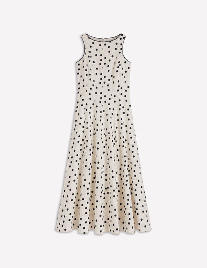 Annet Linen Blend Midi Dress-Ivory Painted Dot Spaced