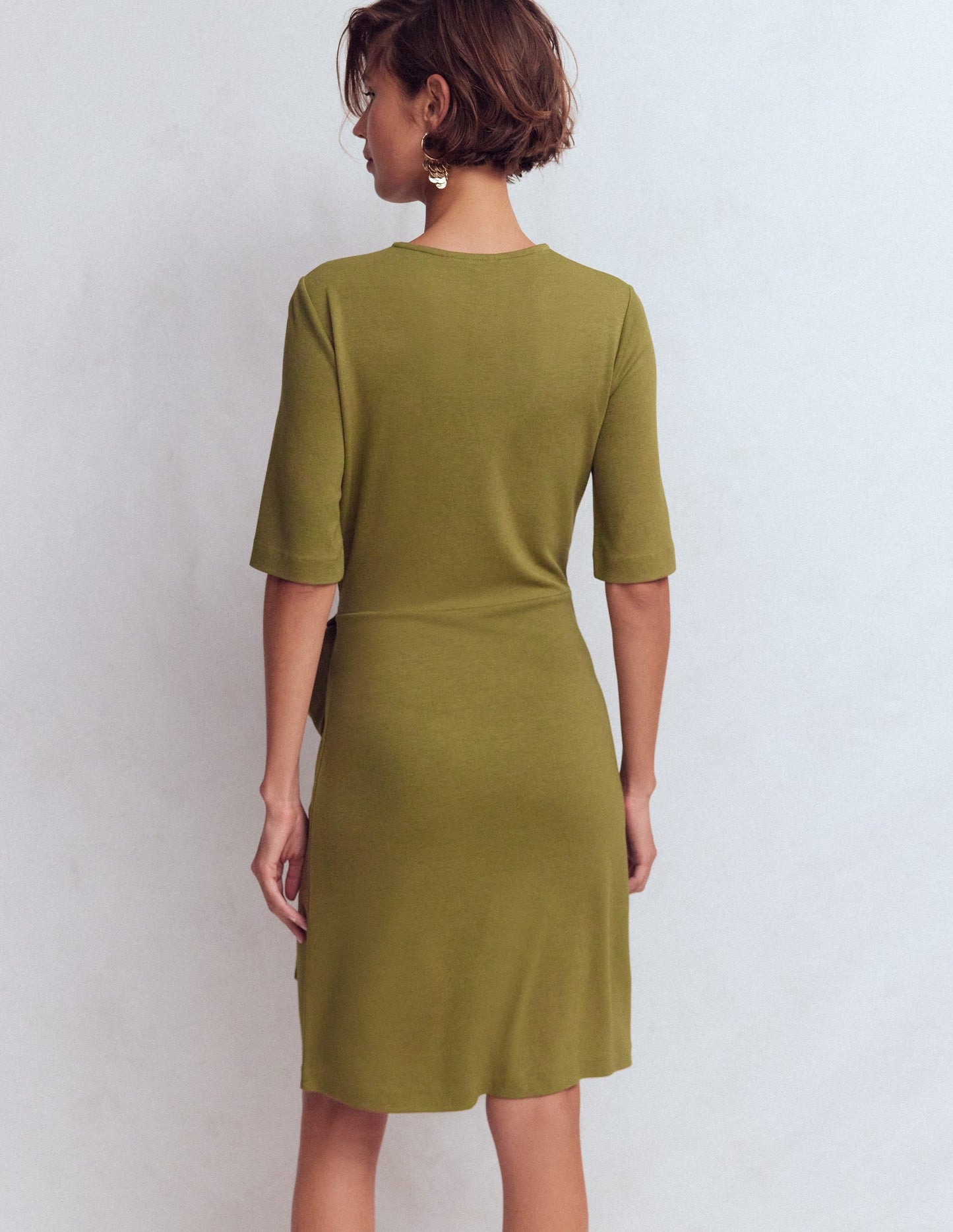 Zinnia Tie Jersey Short Dress-Olive