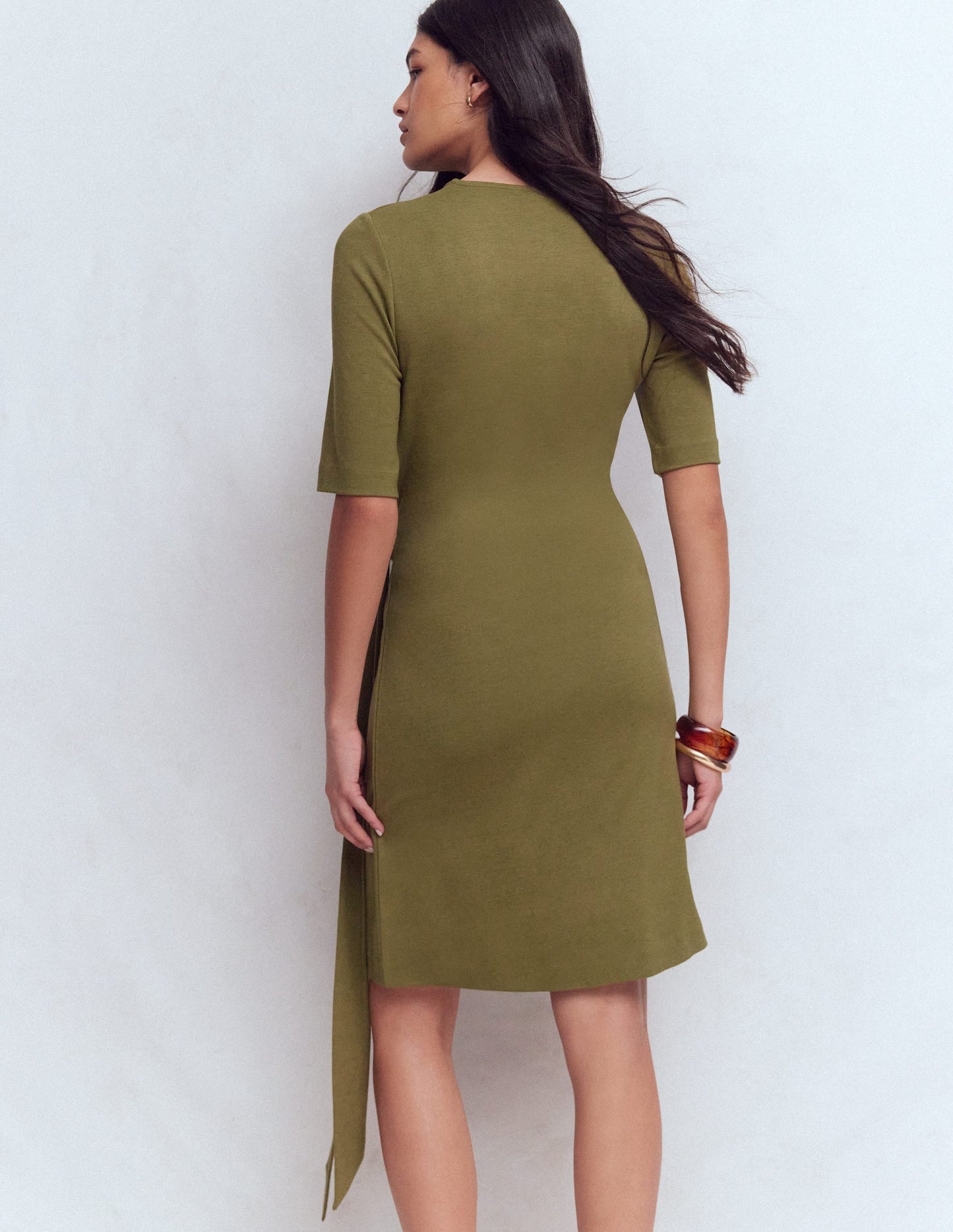 Zinnia Tie Jersey Short Dress-Olive