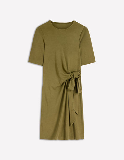 Zinnia Tie Jersey Short Dress-Olive