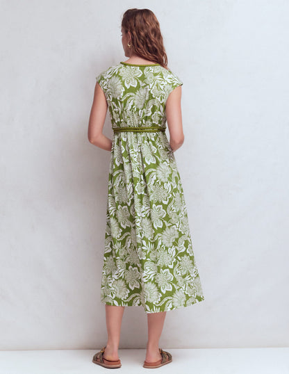 Heidi Ruched Rope Jersey Dress-Olive, Elegant Blossom