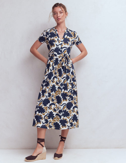 Naomi Jersey Midi Dress-French Navy, Shadow Blossom