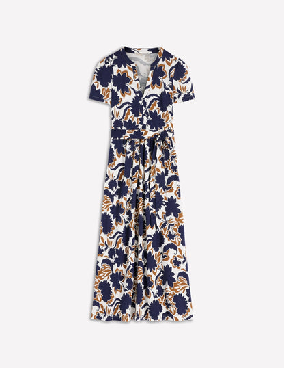 Naomi Jersey Midi Dress-French Navy, Shadow Blossom
