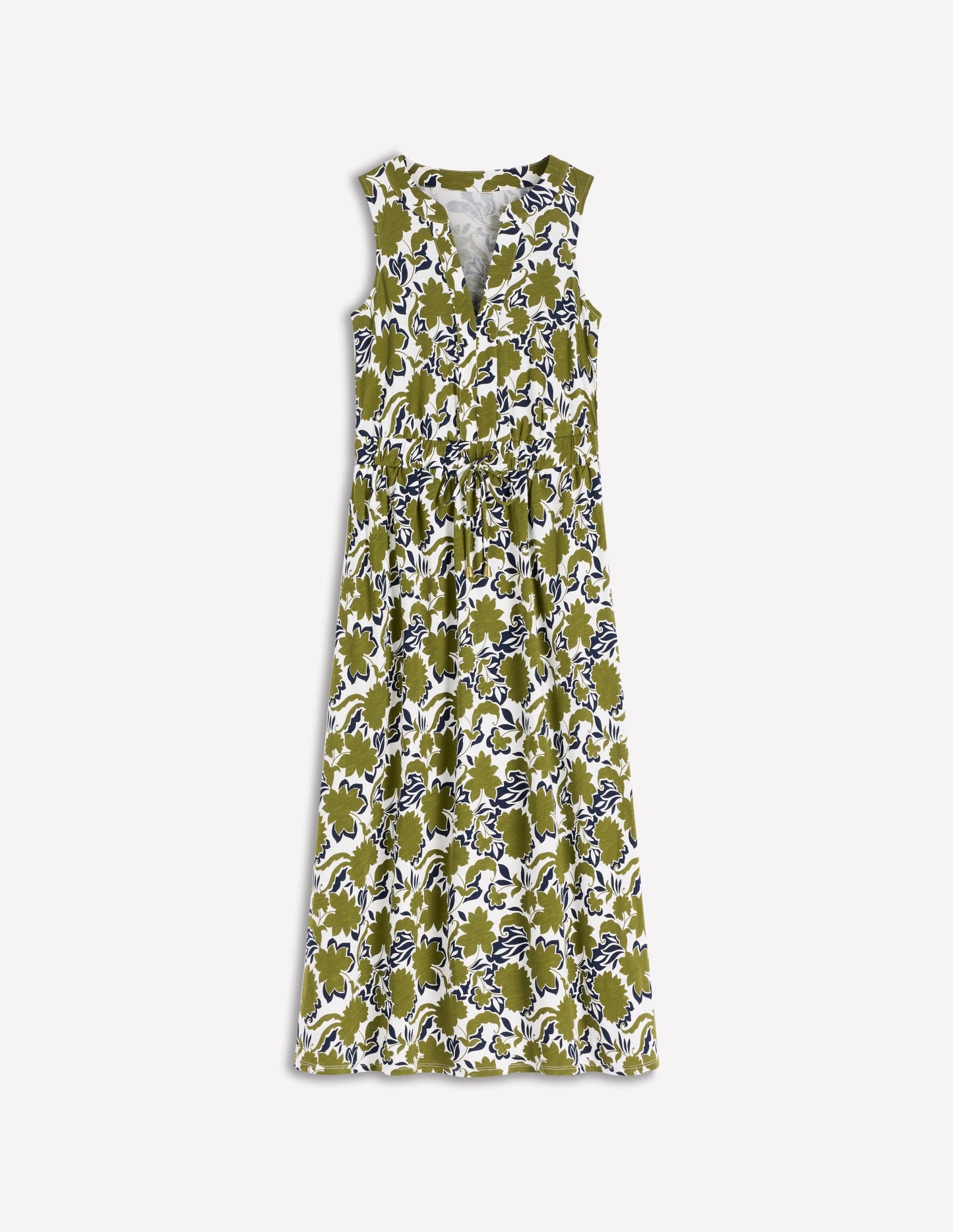 Delphine Midi Sleeveless Dress-Olive, Shadow Blossom
