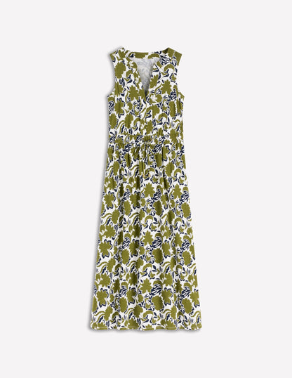 Delphine Midi Sleeveless Dress-Olive, Shadow Blossom