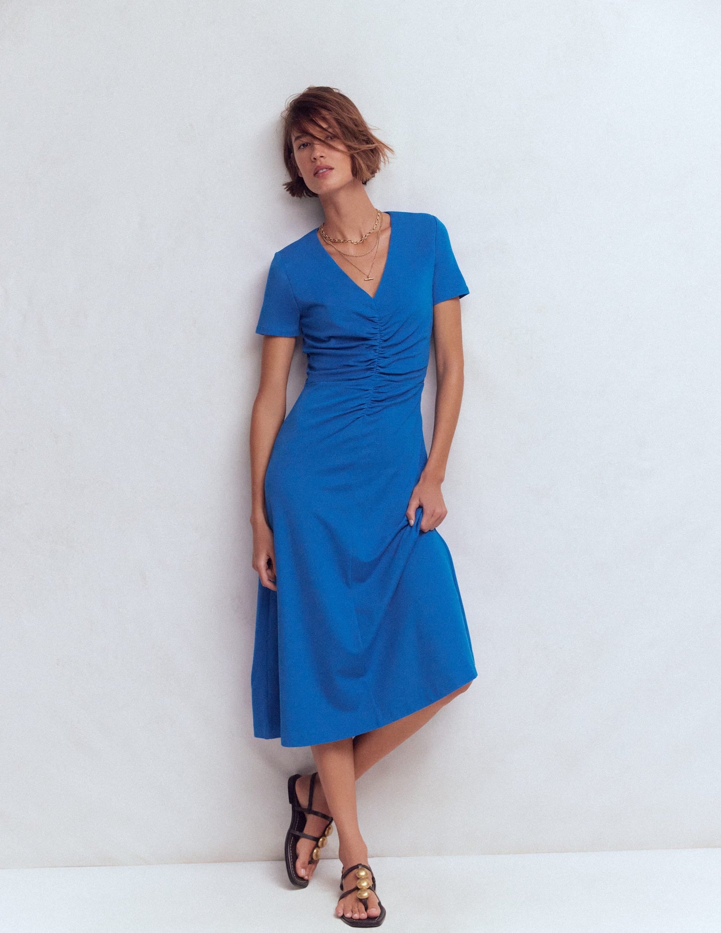 Una Ruched Front Ponte Dress-Kingfisher Blue
