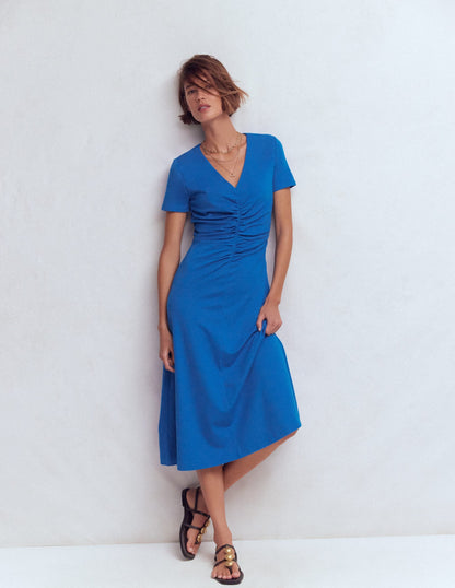 Una Ruched Front Ponte Dress-Kingfisher Blue