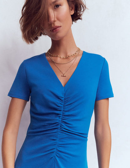 Una Ruched Front Ponte Dress-Kingfisher Blue