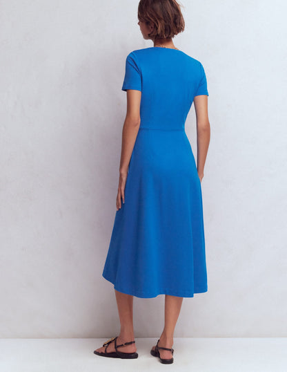 Una Ruched Front Ponte Dress-Kingfisher Blue