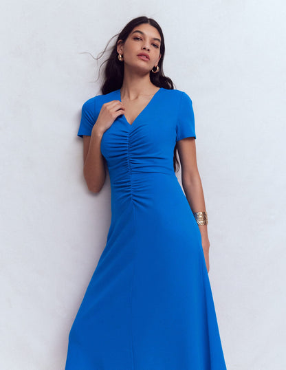 Una Ruched Front Ponte Dress-Kingfisher Blue
