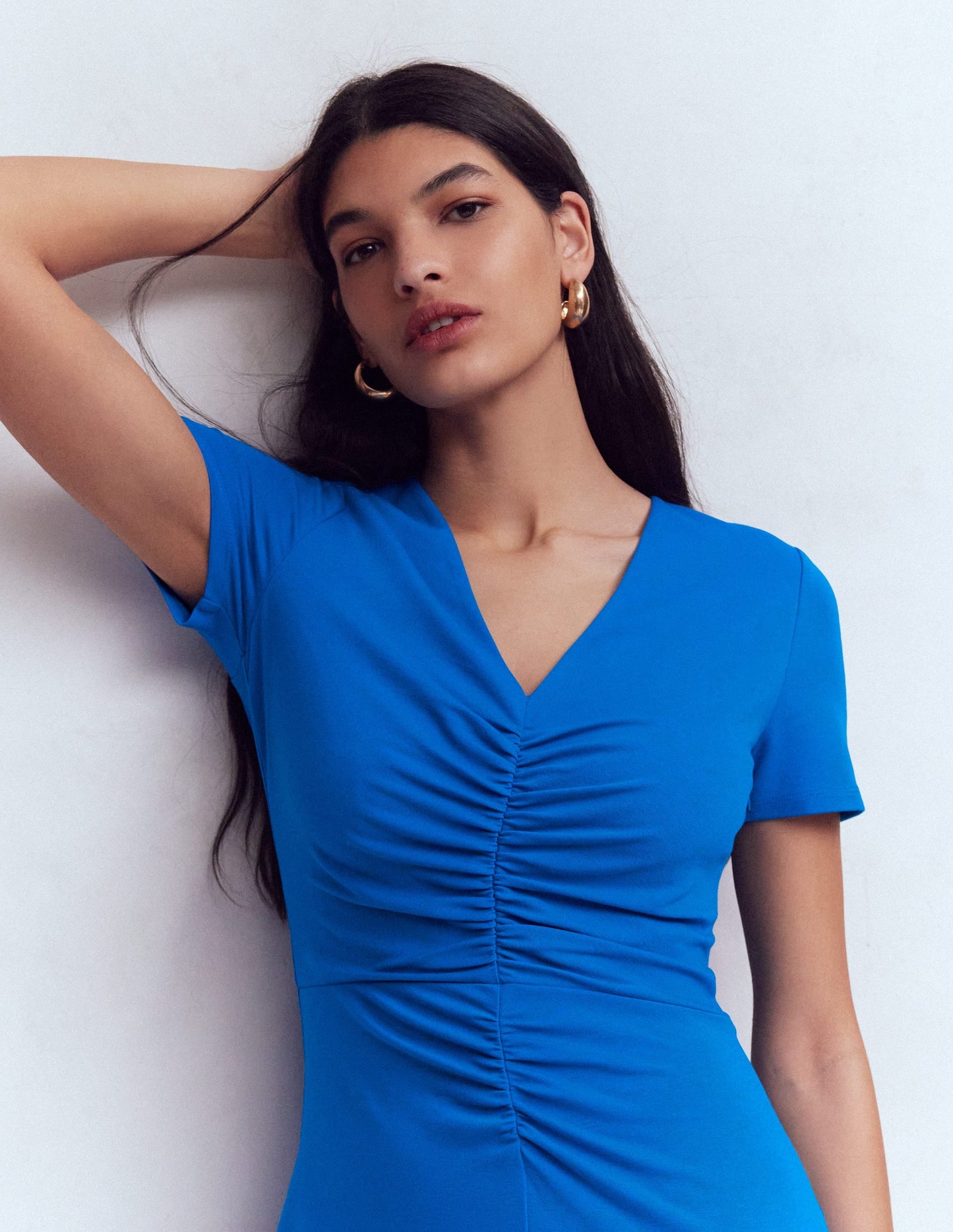 Una Ruched Front Ponte Dress-Kingfisher Blue