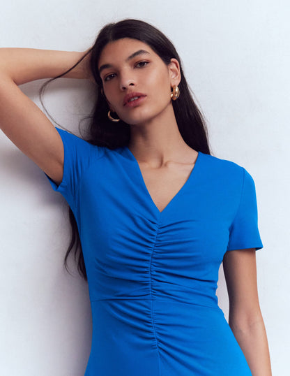Una Ruched Front Ponte Dress-Kingfisher Blue