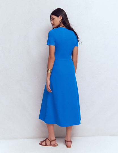Una Ruched Front Ponte Dress-Kingfisher Blue
