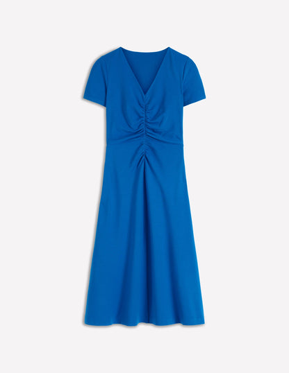 Una Ruched Front Ponte Dress-Kingfisher Blue