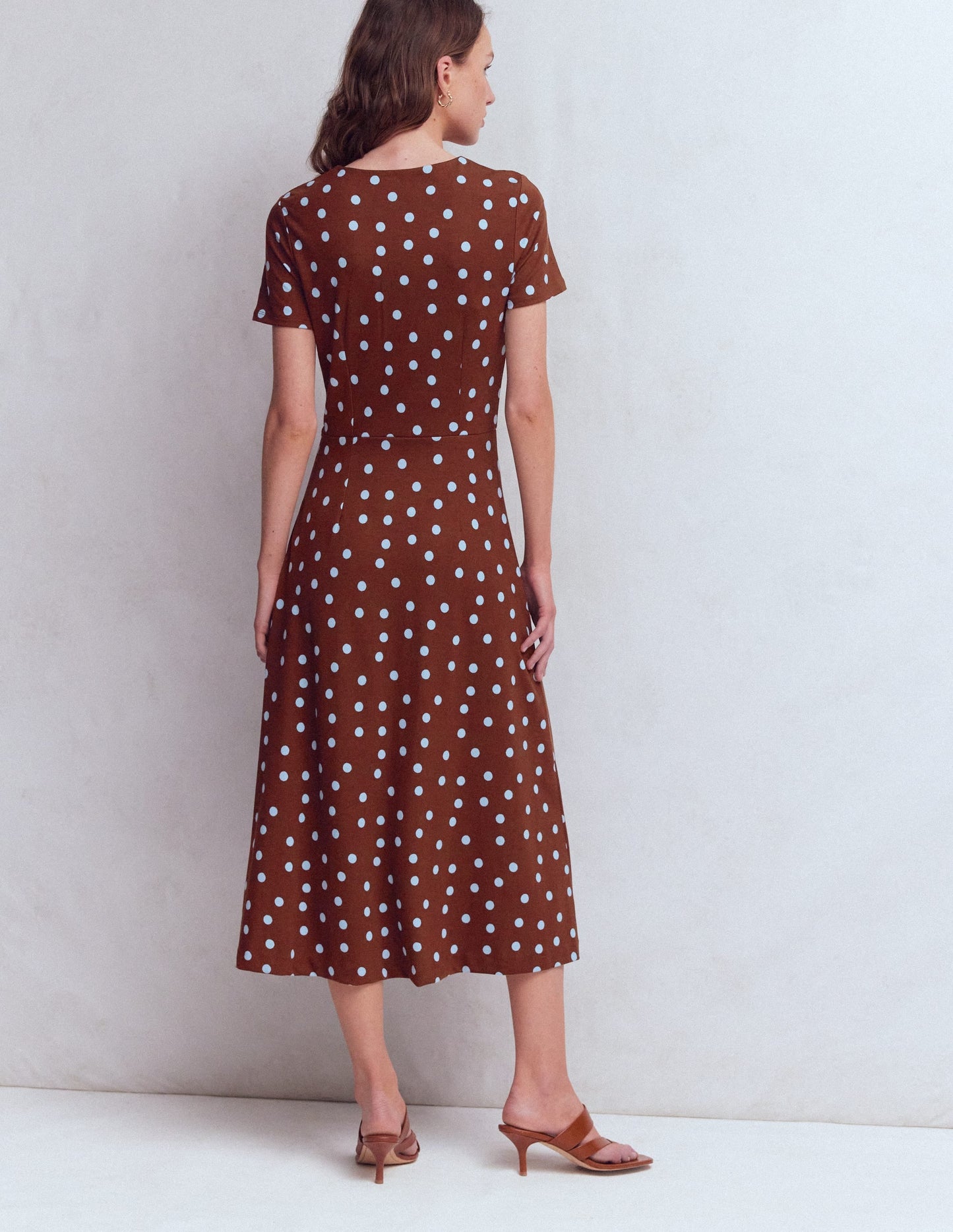 Una Ruched Front Ponte Dress-Raw Umber, Painted Dot