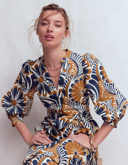 Octavia Cotton Dress-Navy Euphoric Gardens