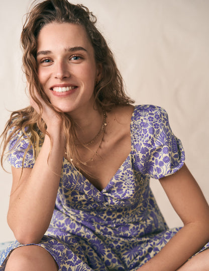 Twist Front Linen Blend Dress-Han Purple, Flowerbed Bloom