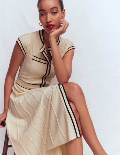 Cap Sleeve Knitted Dress-Warm Ivory
