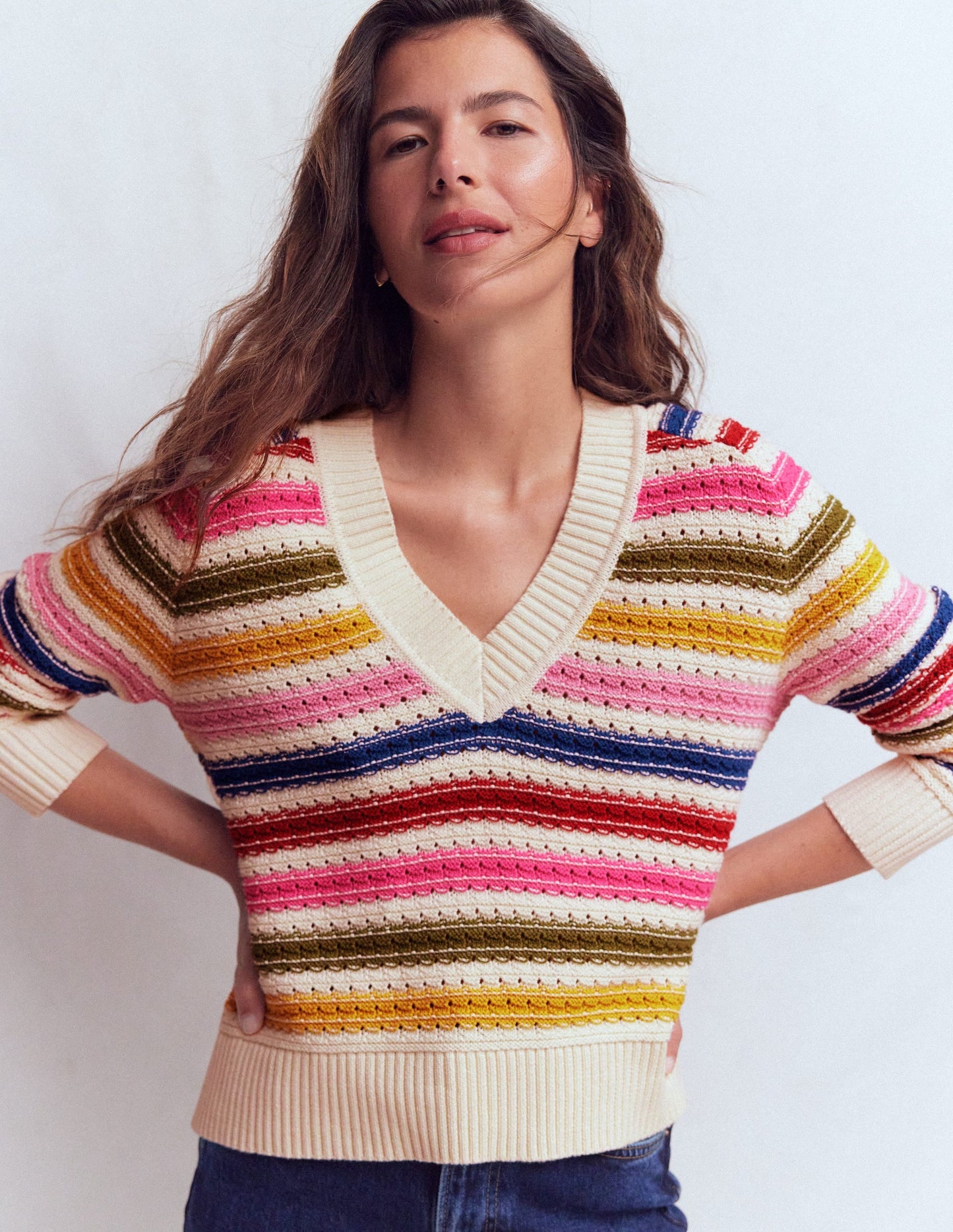Maeve Textured Cotton Jumper-Multi Stripe