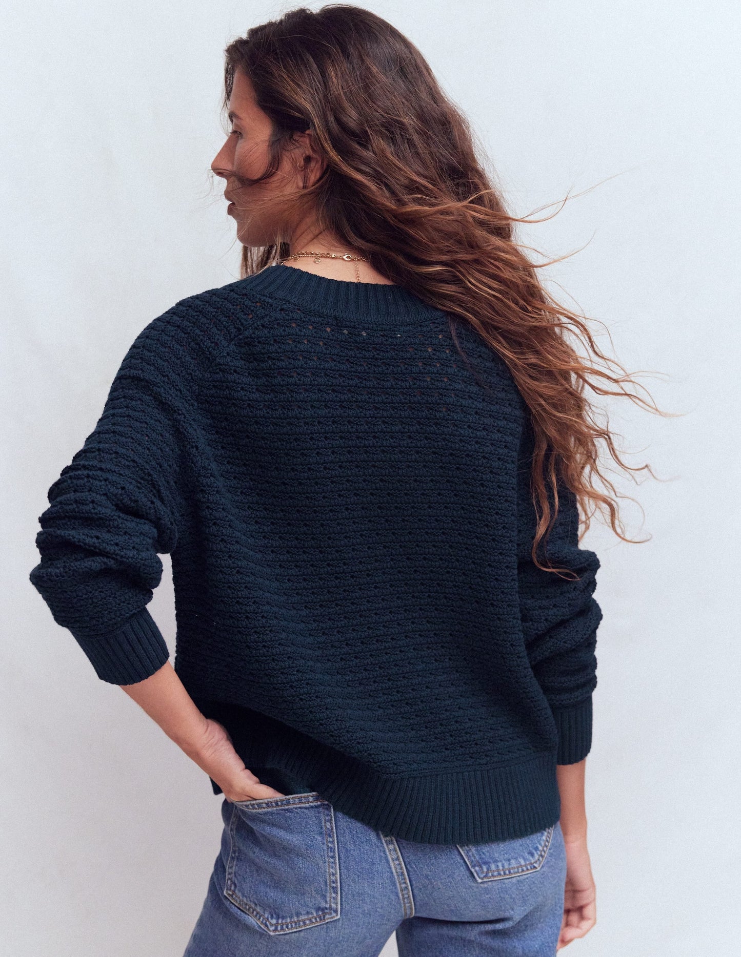 Maeve Textured Cotton Jumper-Navy