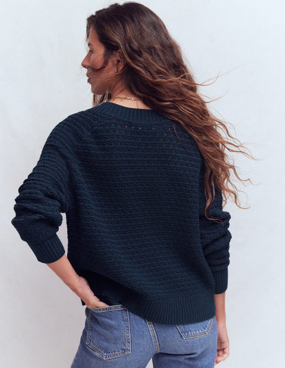 Maeve Textured Cotton Jumper-Navy