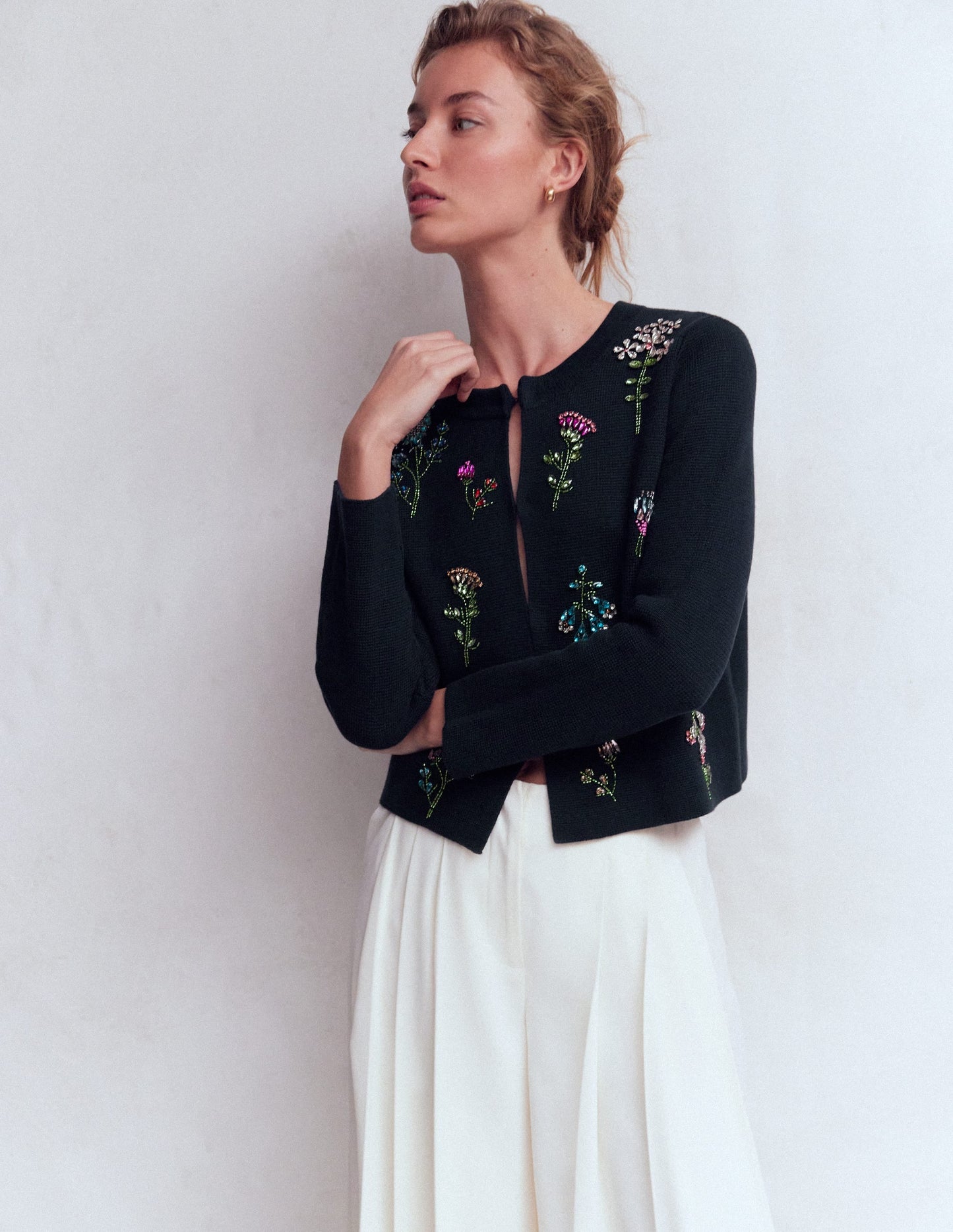 Embellished Knit Cardigan-Navy