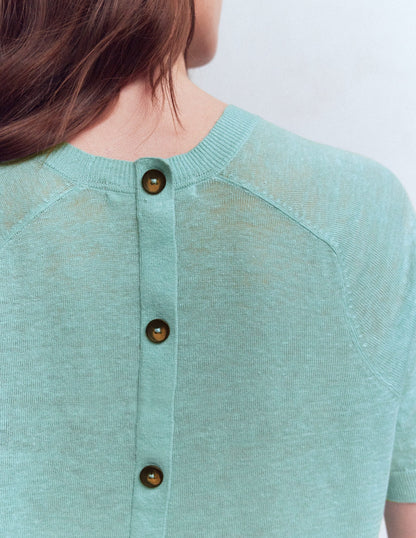 Agnes Linen Button T-Shirt-Seamist Blue