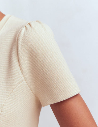 Short Sleeve Knitted Jacket-Ivory