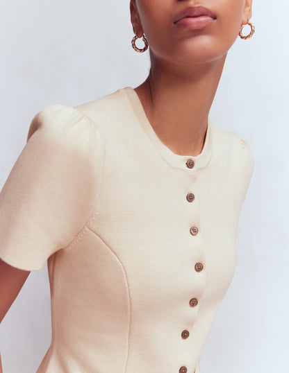 Short Sleeve Knitted Jacket-Ivory