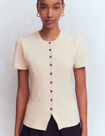 Short Sleeve Knitted Jacket-Ivory