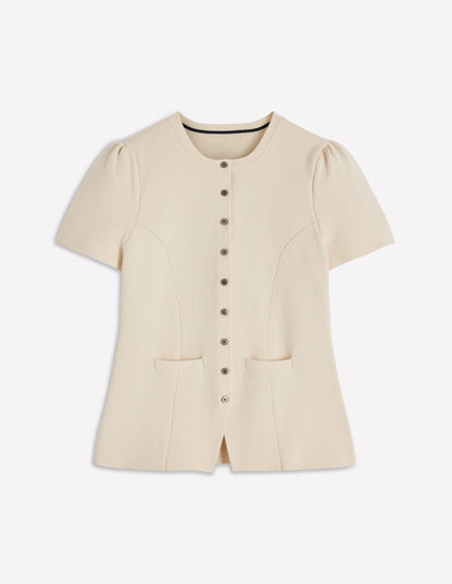 Short Sleeve Knitted Jacket-Ivory