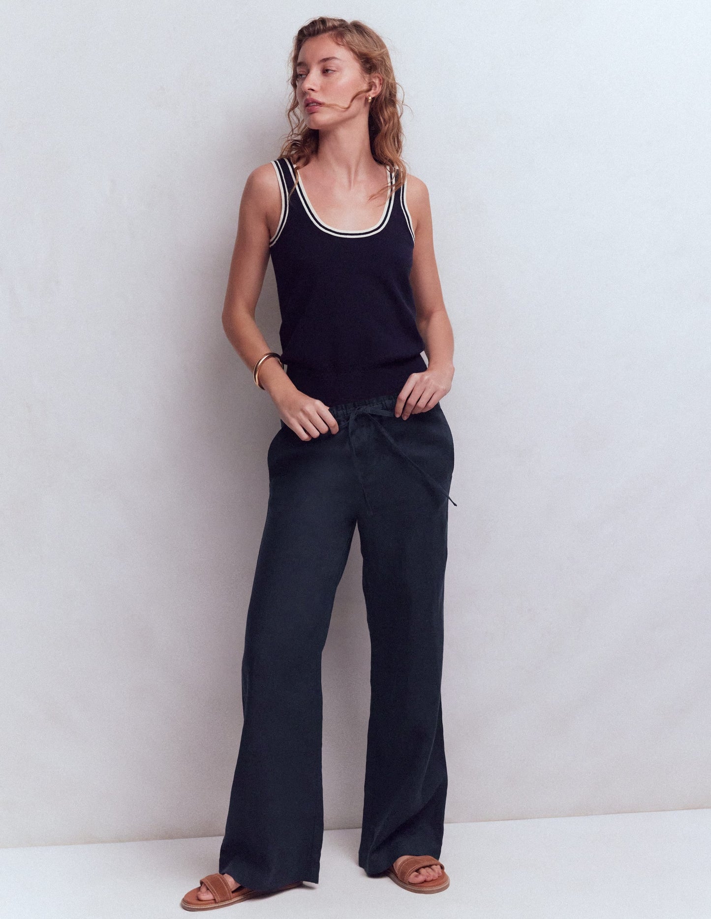Islington Linen Pants-Navy