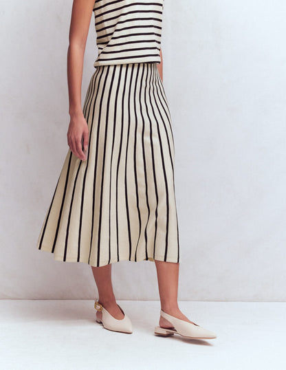 Liz Knitted Midi Skirt-Ivory Stripe