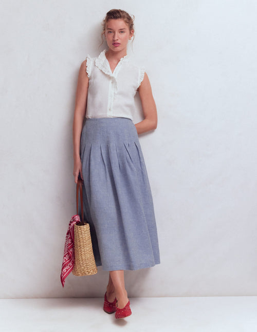 Valentina Linen Skirt-Blue Chambray