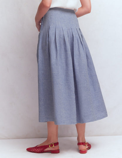 Valentina Linen Skirt-Blue Chambray