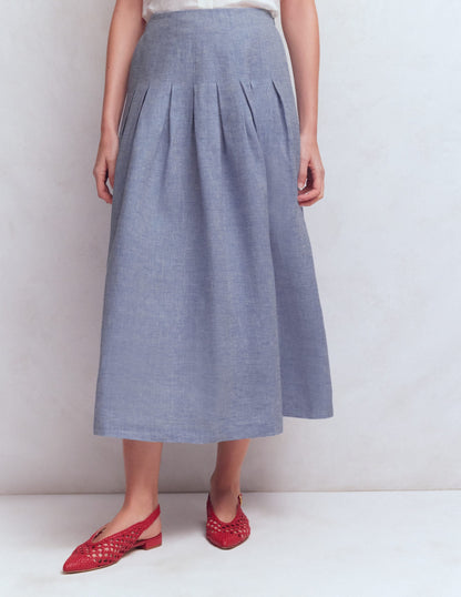 Valentina Linen Skirt-Blue Chambray
