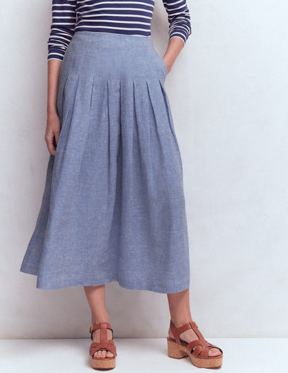 Valentina Linen Skirt-Blue Chambray