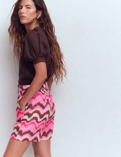 Belgravia Linen Shorts-Pink, Zig Zag Wave