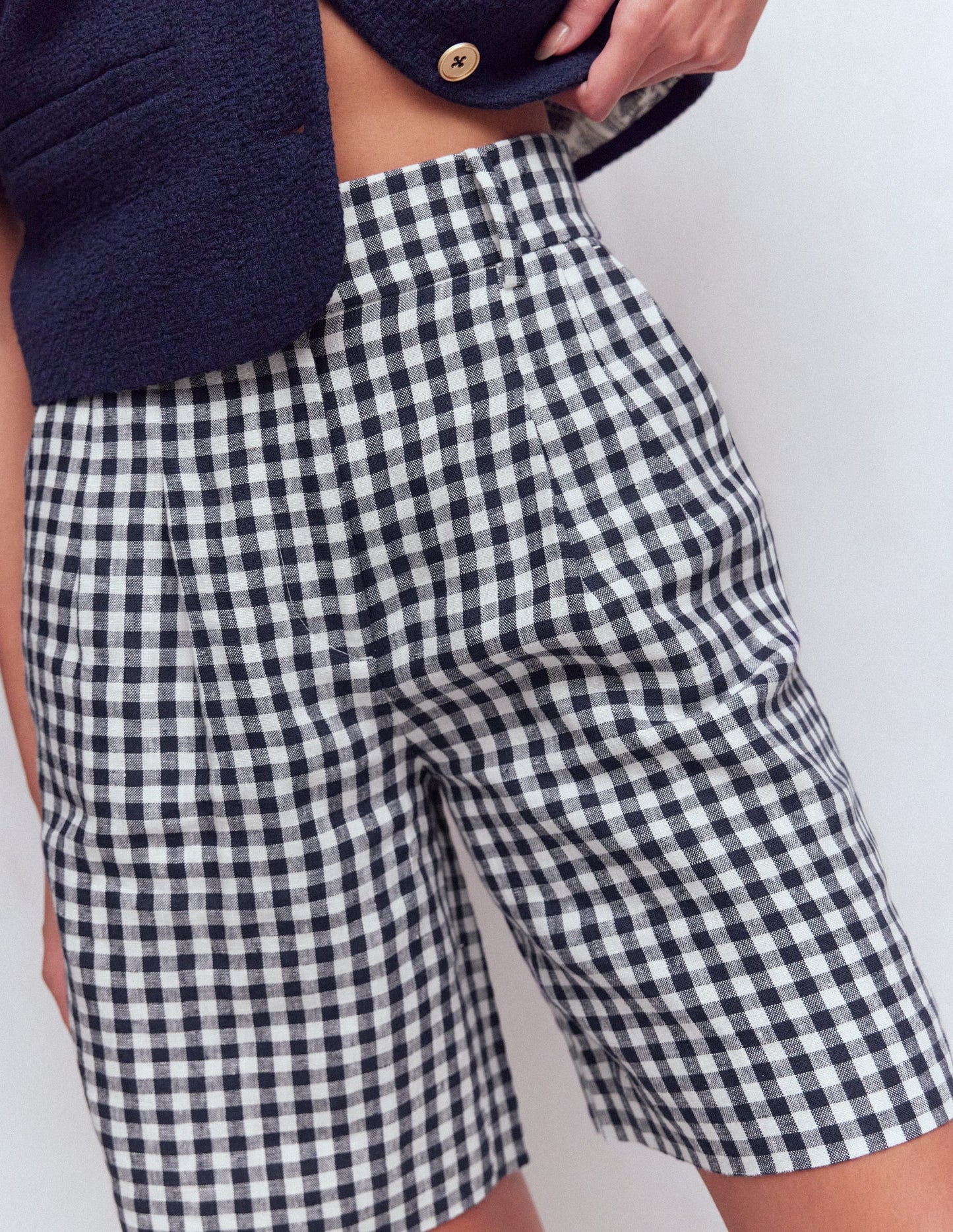 Kensington Linen Shorts-Navy Gingham