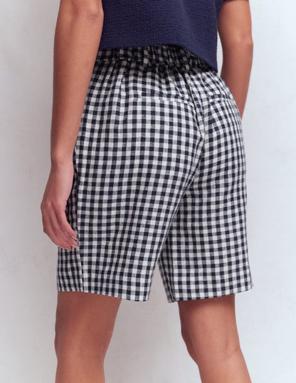 Kensington Linen Shorts-Navy Gingham