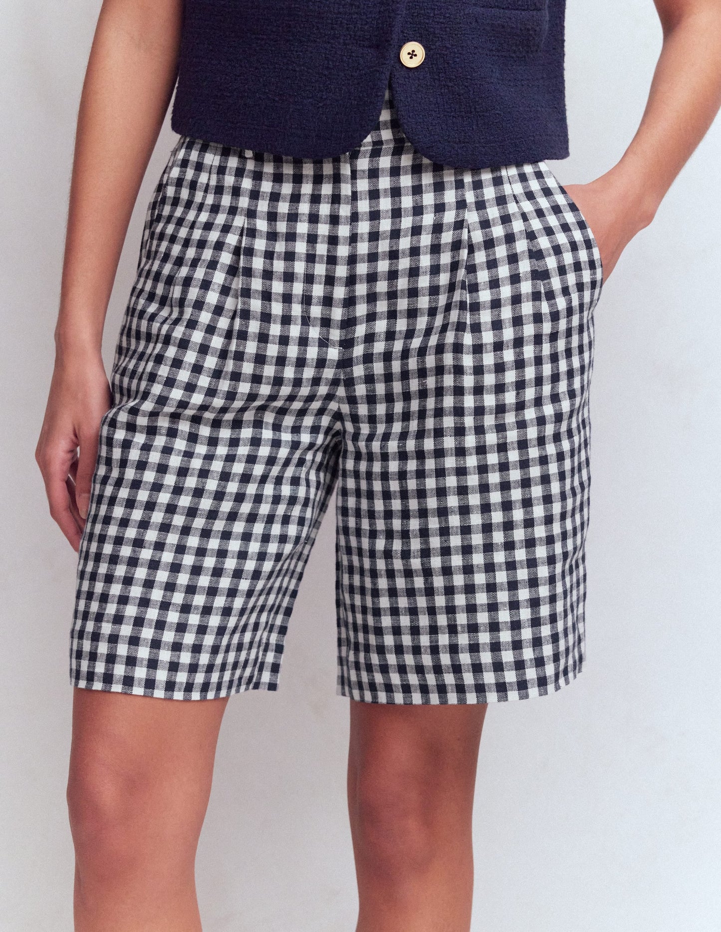 Kensington Linen Shorts-Navy Gingham