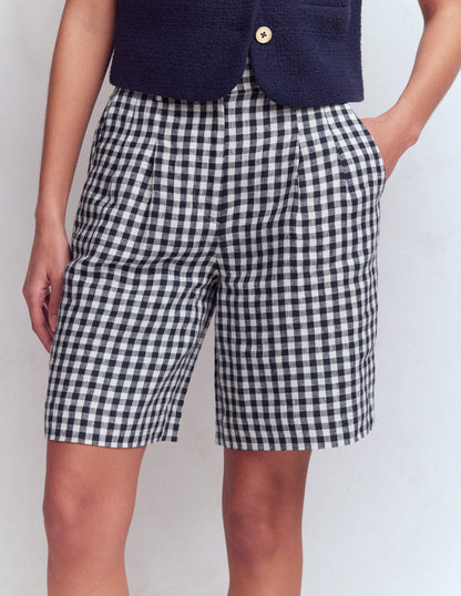 Kensington Linen Shorts-Navy Gingham