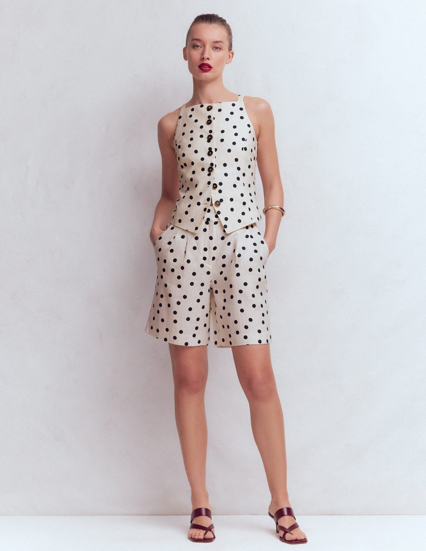 Kensington Linen Shorts-Ivory, Painted Dot