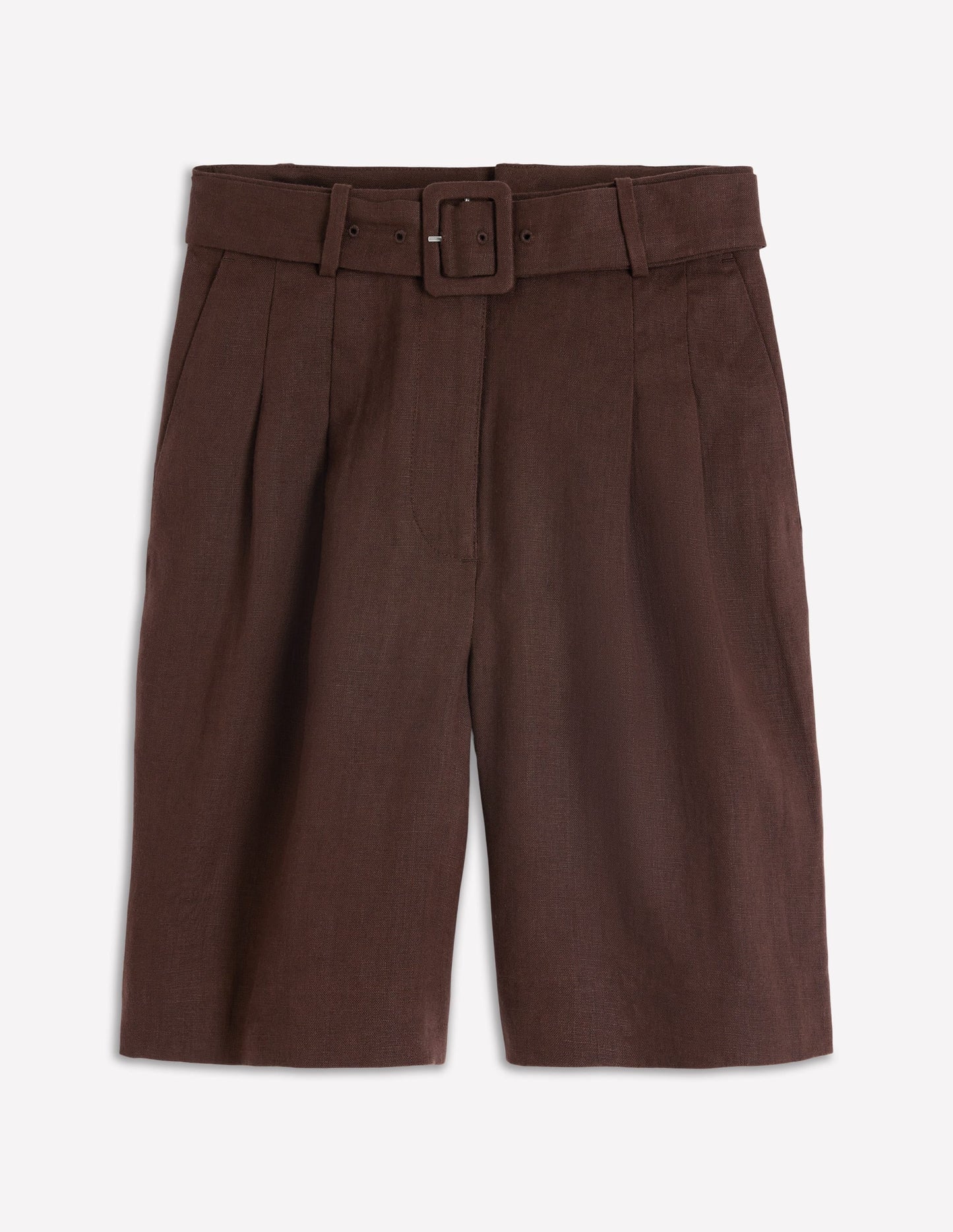 Chelsea Belted Linen Shorts-Bitter Chocolate