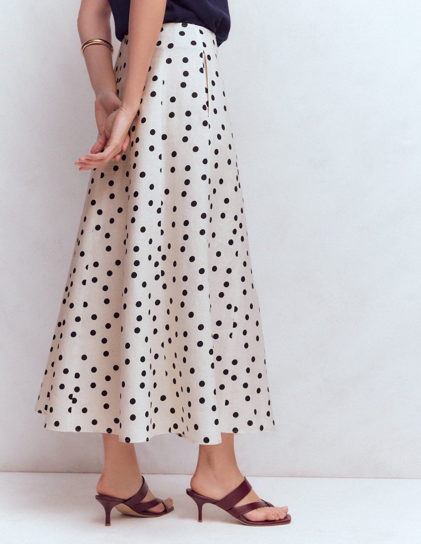 Miriam Linen Maxi Skirt-Ivory, Painted Dot